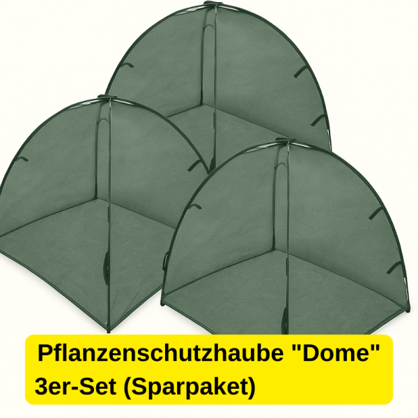 3 Pflanzenschutzhauben dome sind auf dem Bild zu sehen.