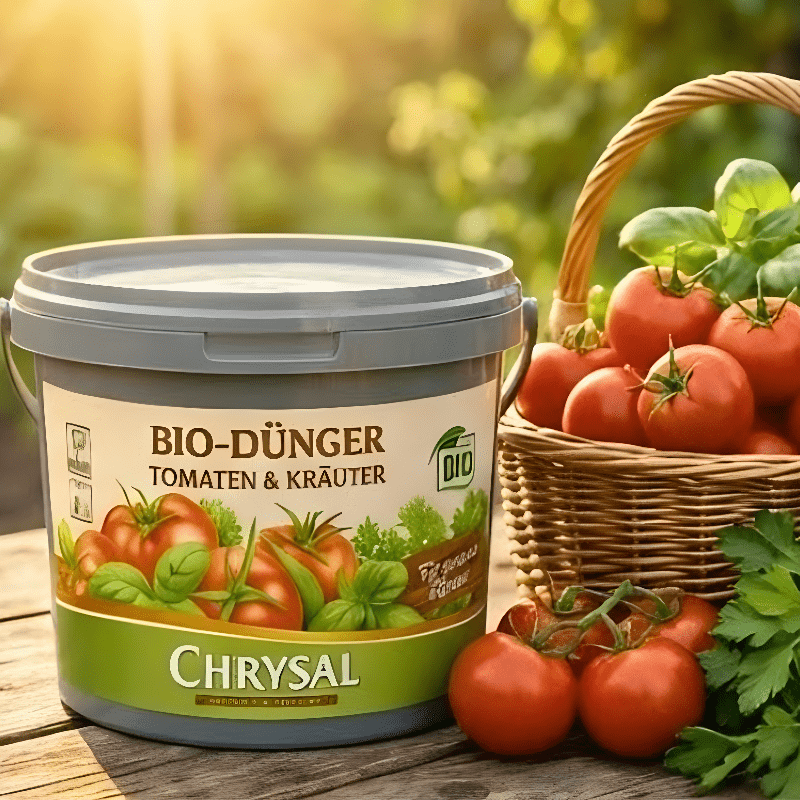 Ergiebigkeit des Chrysal Bio-Düngers: Ein Eimer Granulat reicht für die Versorgung von ca. 50 Tomaten- und Kräuterpflanzen.