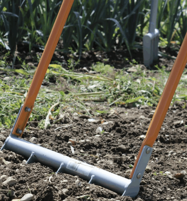 Broadfork steckt in erde