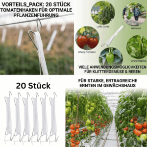 Tomatenhaken 20er-Set Verpackung – wiederverwendbare Profi-Rankhilfe für die Tomatensaison